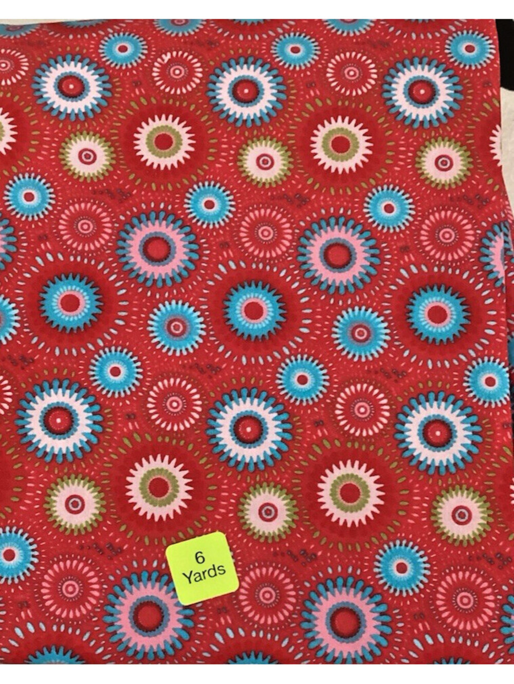 6 yds MDG Cotton Fabric Lucky Medallion Red Background